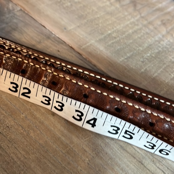 EUC Vintage Boots & Jeans Chestnut Brown Hand Carved Western Leather Belt Sz 32 - Picture 13 of 13